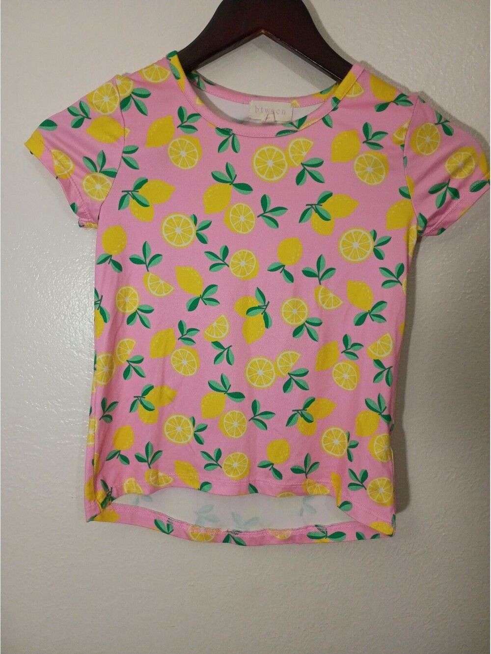 btween Girls 6X Pink Lemon Print Short Sleeve Shirt